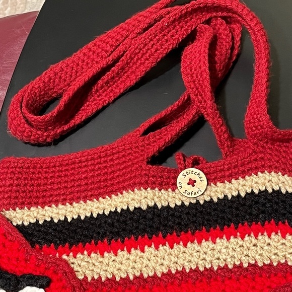 Y2K Retro ANGRY BIRDS Knit Crochet BOHO Double Strap Tote Bag Purse RARE - Picture 4 of 16